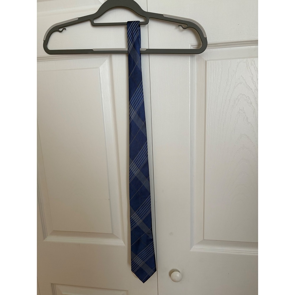 Michael Kors Mens Blue Plaid Striped 100% Silk Necktie Formal Business Tie
